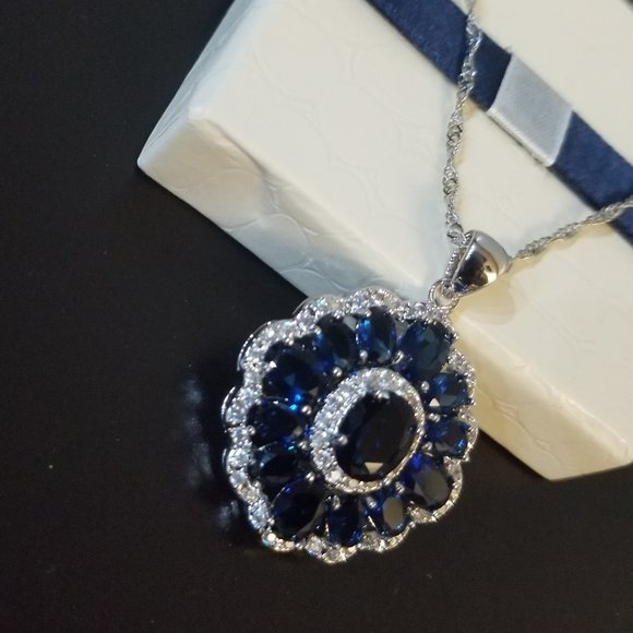 Swarovski Elements Blue Crystal Floral Chandelier Women's Necklace - Picture 4 of 8